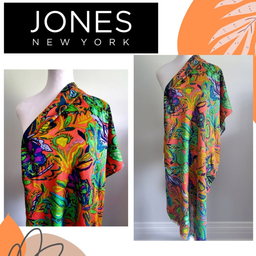 JNY Beach Wrap Scarf Bikini CoverUp Vibrant Tropical Print Viscose LIKE NEW